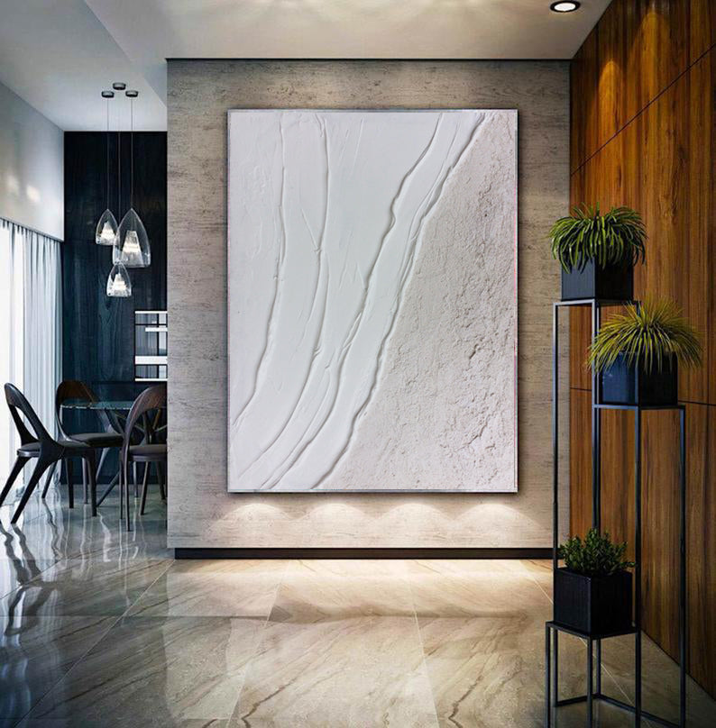 Minimalist Abstract Seawaves Painting,Oversized Textured Palette Knife Wall Art #c025