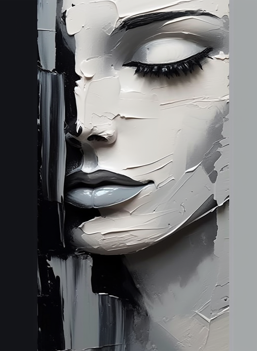 Sleeping Beauty Wall Art,Abstract Face Painting,Black and White Textured Painting #c541