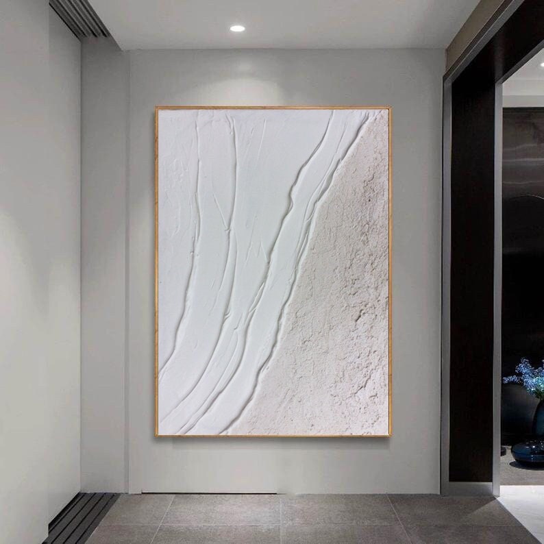 Seawaves Painting,Large White 3D Textured Paintings, Abstract White Painting, White Acrylic Paintings, Minimalist Abstract Wall Art for Home