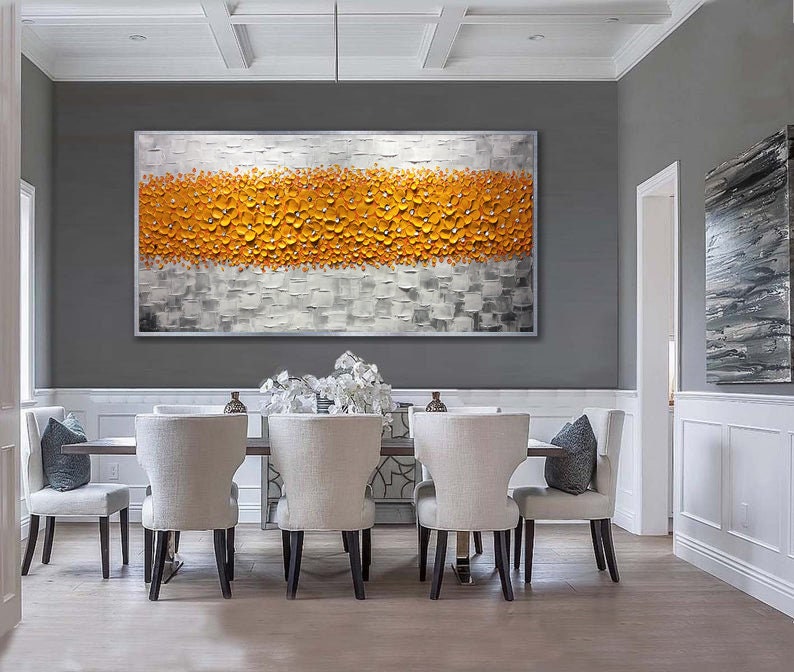 Yellow Flower Art,Palette Knife Painting,Large Original Oil Painting,Abstract Wall Art Hand Paint,,Heavy Textured Painting,Living Room Art