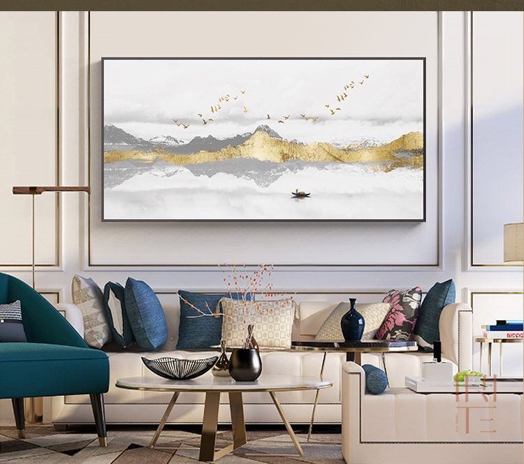 landscape wall art,gray gold oil painting,abstract acrylic painting on canvas,extra large wall art abstract,large canvas,textured wall art