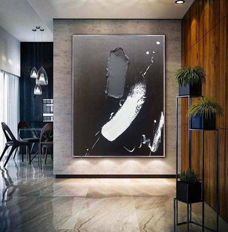 Black White Abstract art Black 3D Textured Painting Black wall art Black modern art Black 3D Minimalist Painting Large Abstract Painting
