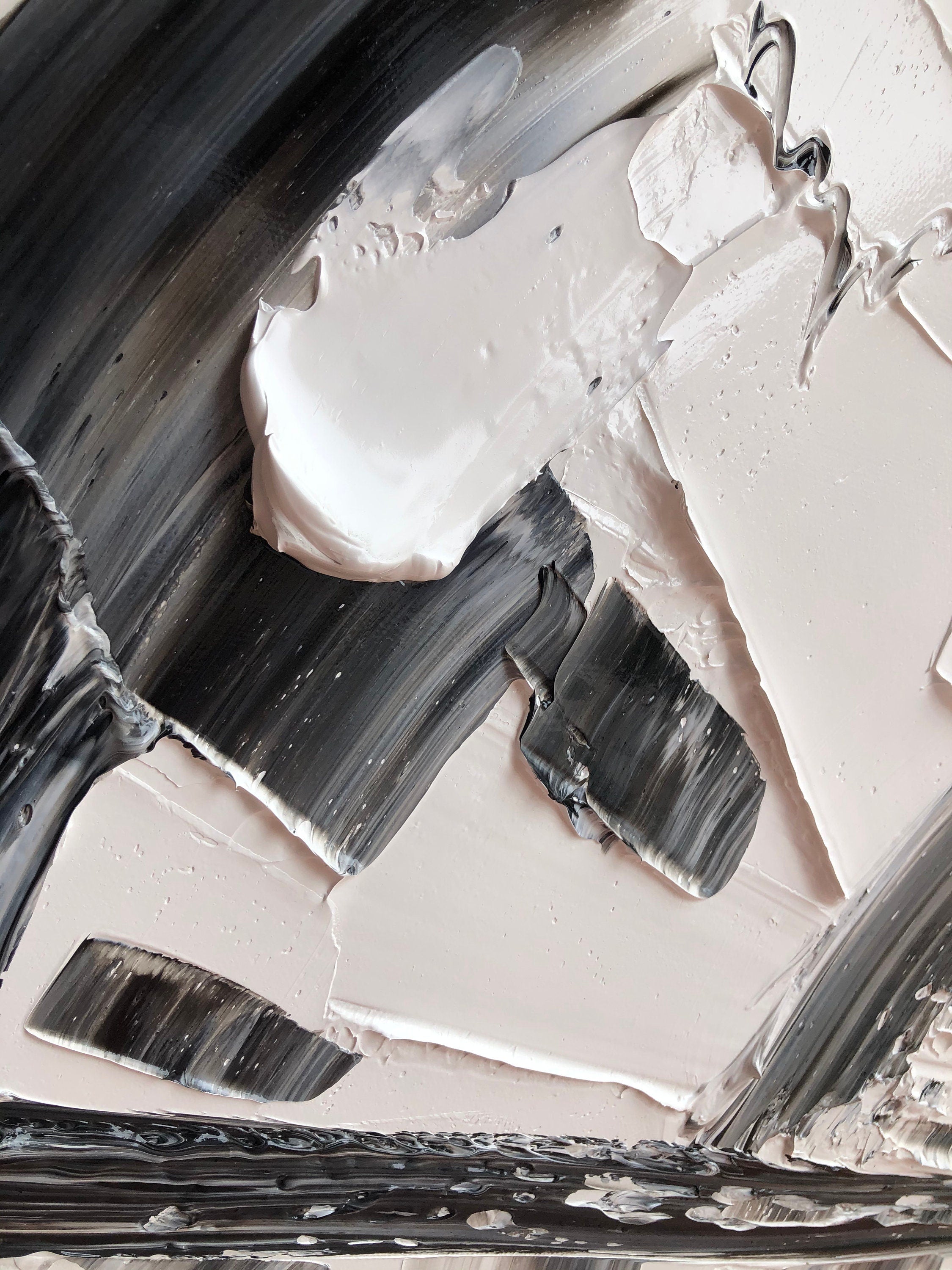 Black And White Textured Painting, Minimalist Abstract Painting, Living Room Wall Decor Black Abstract Art White Canvas Art, Large Wall Art