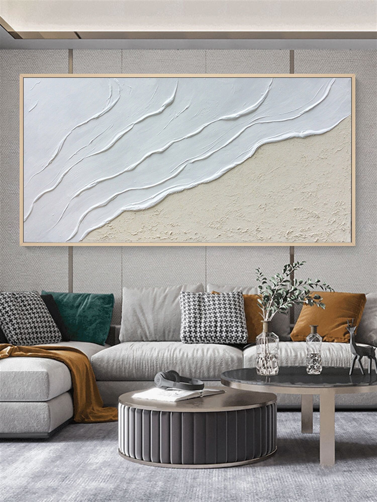 Seawaves 3D Painting,Extra Large Wall Art,Large White 3D Textured Paintings, Abstract White Painting, Minimalist Abstract Wall Art for Home