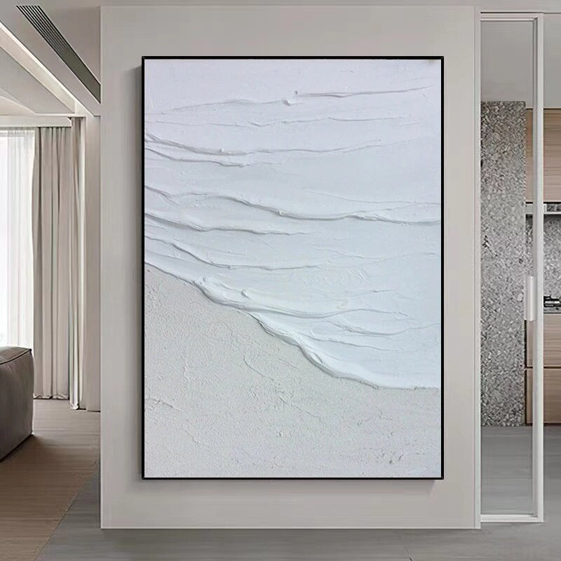 Extra Large Wall Art,Seawaves Painting,Large White 3D Textured Paintings, Abstract White Painting, Minimalist Abstract Wall Art for Home