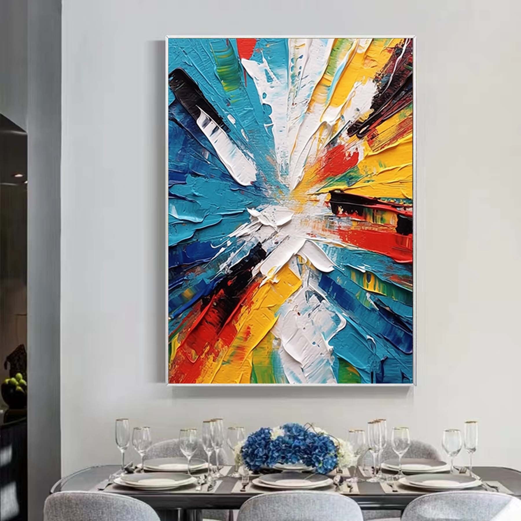 Modern abstract colorful acrylic painting blue yellow painting on canvas palette knife abstract acrylic painting extra large wall art