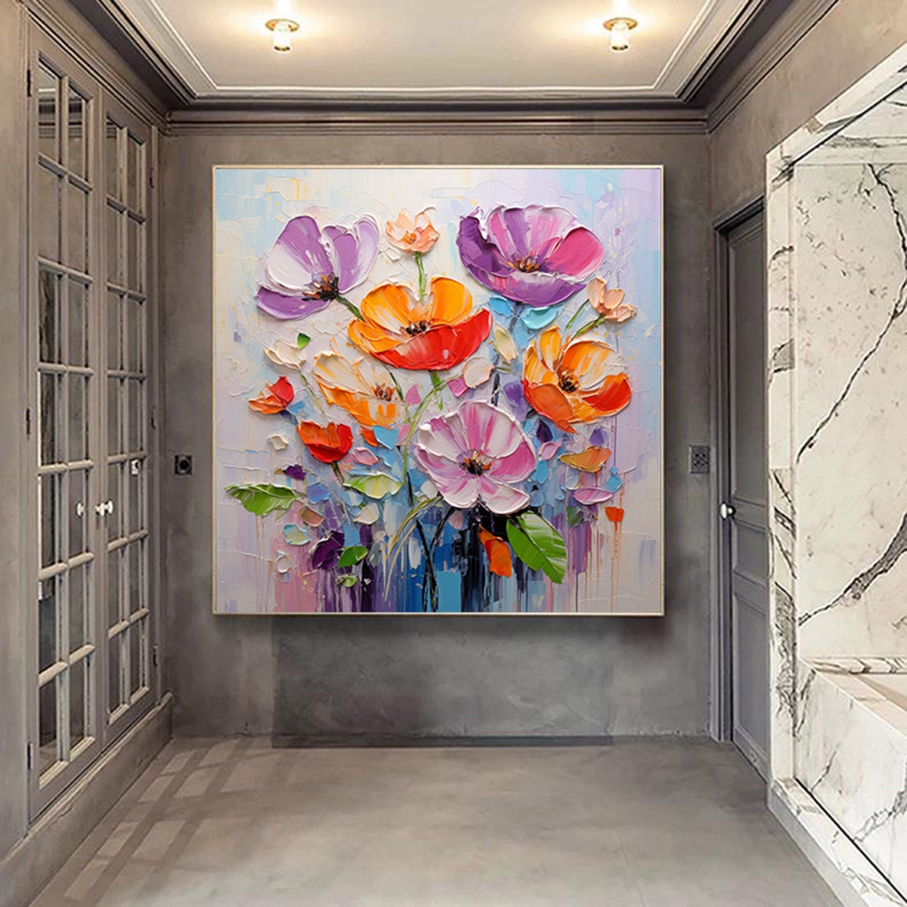 Palette Knife flowers wall art,3D Floral Painting,Large Colorful 3D Textured Paintings,Modern Decorative Paintings,Impressionism Abstract