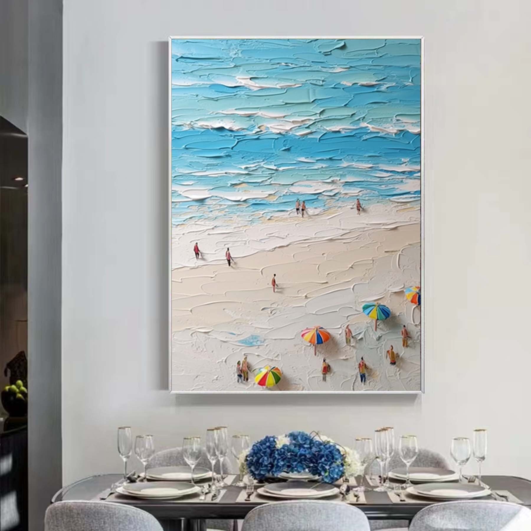 Original Abstract Seascape Canvas Oil Painting,Heavy Textured Summer Seaside Home Decor Hand-Painted Beach&Ocean Impasto Acrylic Wall Art