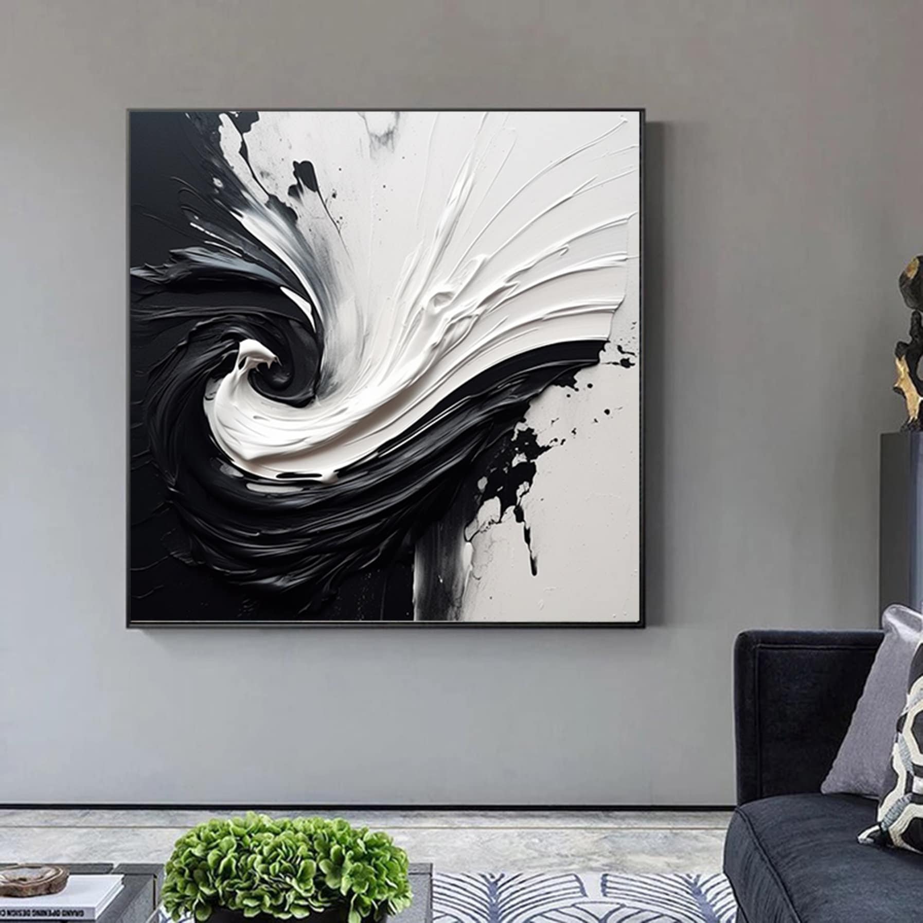 Palette knife Abstract painting,Black and White oil painting,minimalist wall art,large wall art,textured Wall Art,Oversized Painting