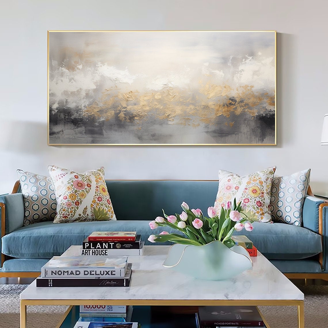 Abstract Gray Gold Oil Painting,Extra Large Wall Art,Large Textured Paintings, Abstract Acrylic Painting, Minimalist Wall Art for Home