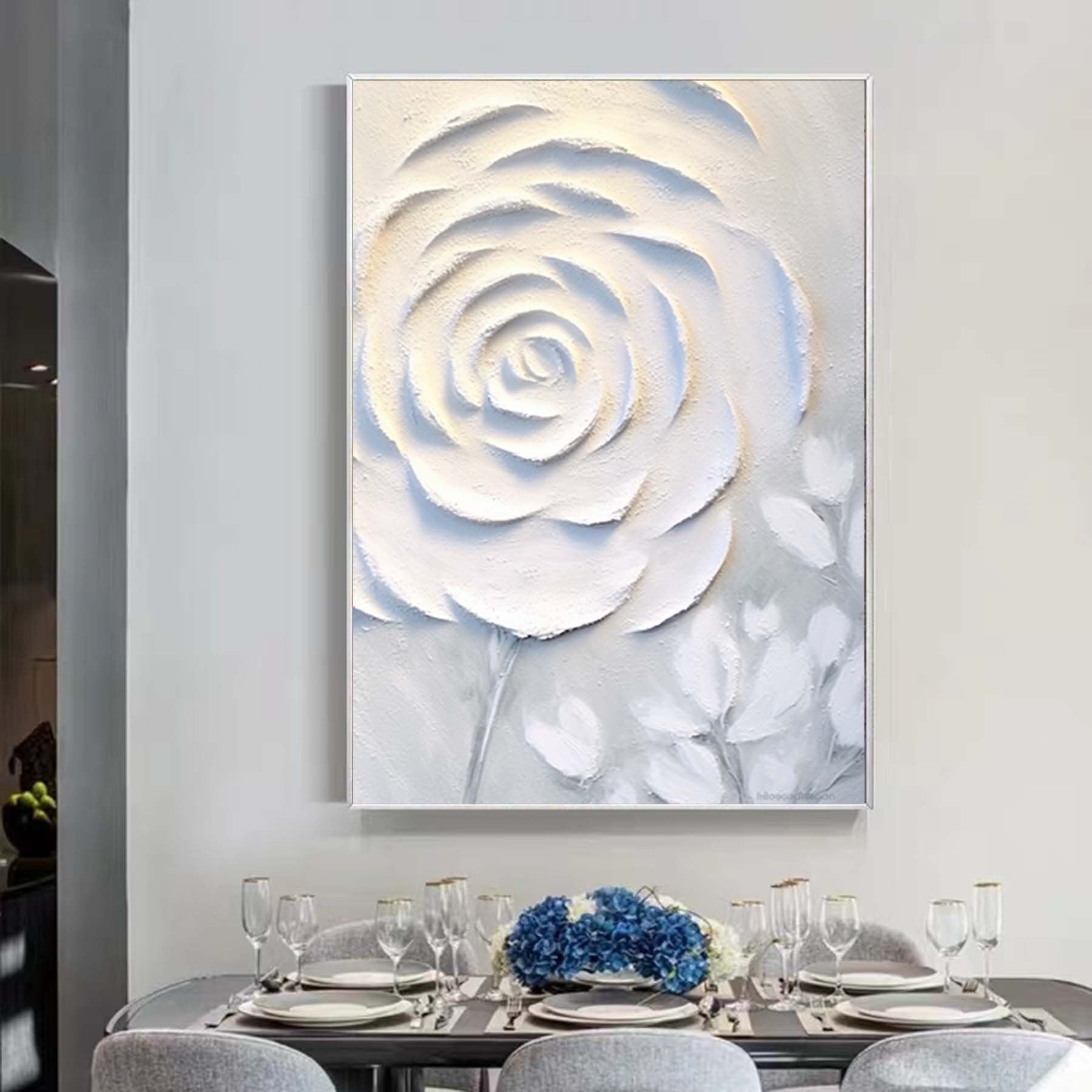 Abstract White Floral Painting,Extra Large 3D Textured Paintings,Abstract Painting,Modern Acrylic Paintings, Minimalist Wall Art for Home
