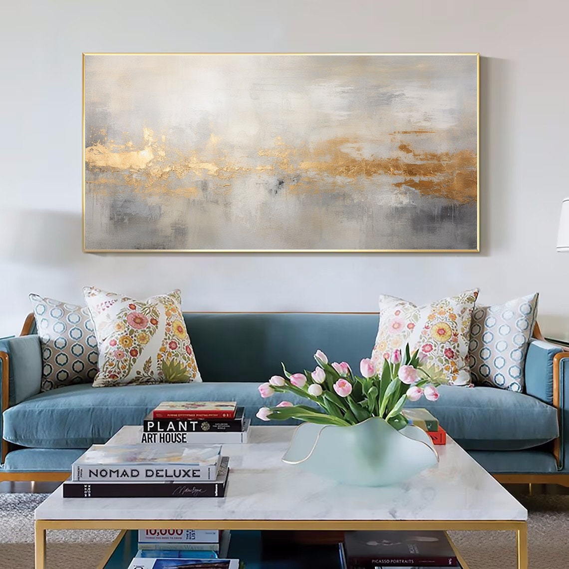 Abstract Gray Gold Oil Painting,Extra Large Wall Art,Large Textured Paintings, Abstract Acrylic Painting, Minimalist Wall Art for Home