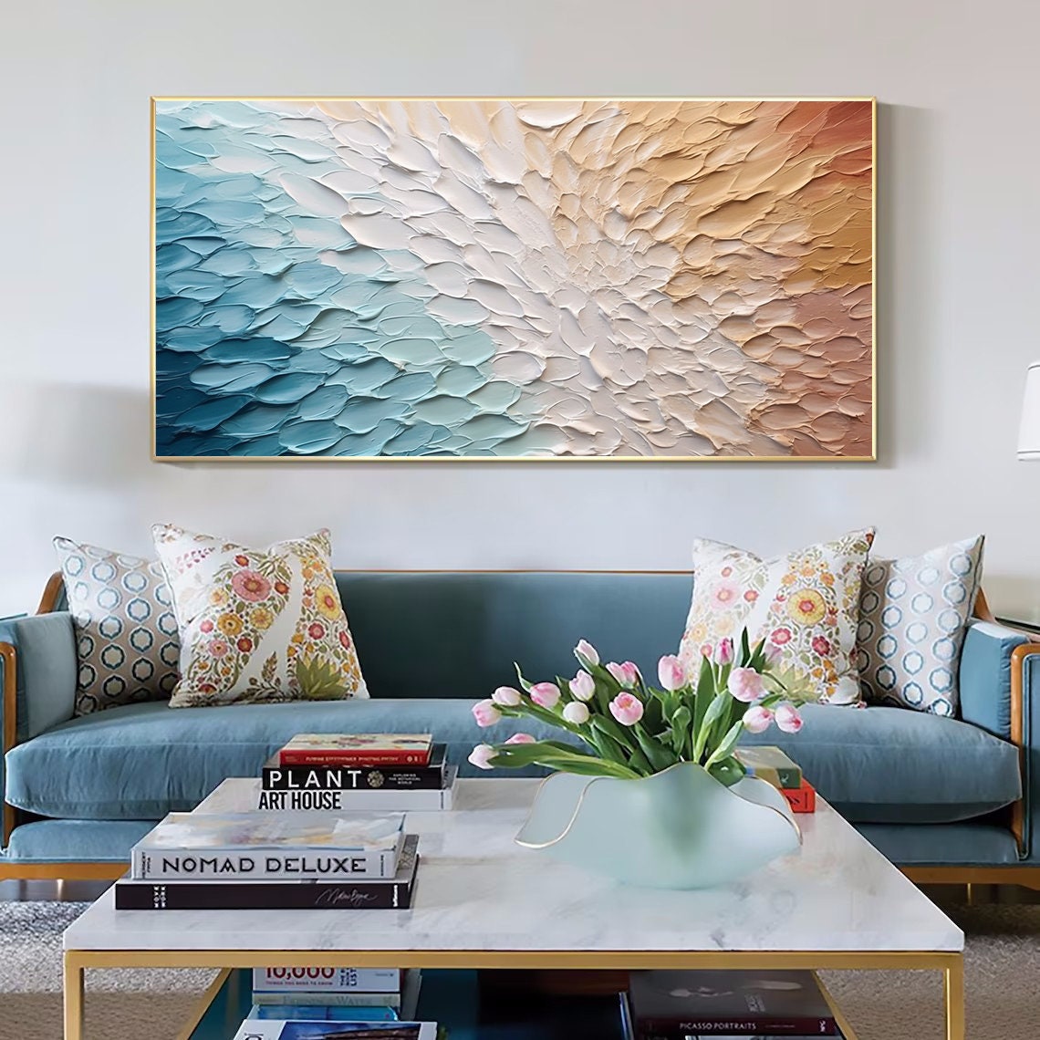 Hand Painted Thick Texture Petal Knife Painting 3D Colorful Abstract Canvas Wall Art Contemporary Home Decor Customized Sofa Artwork