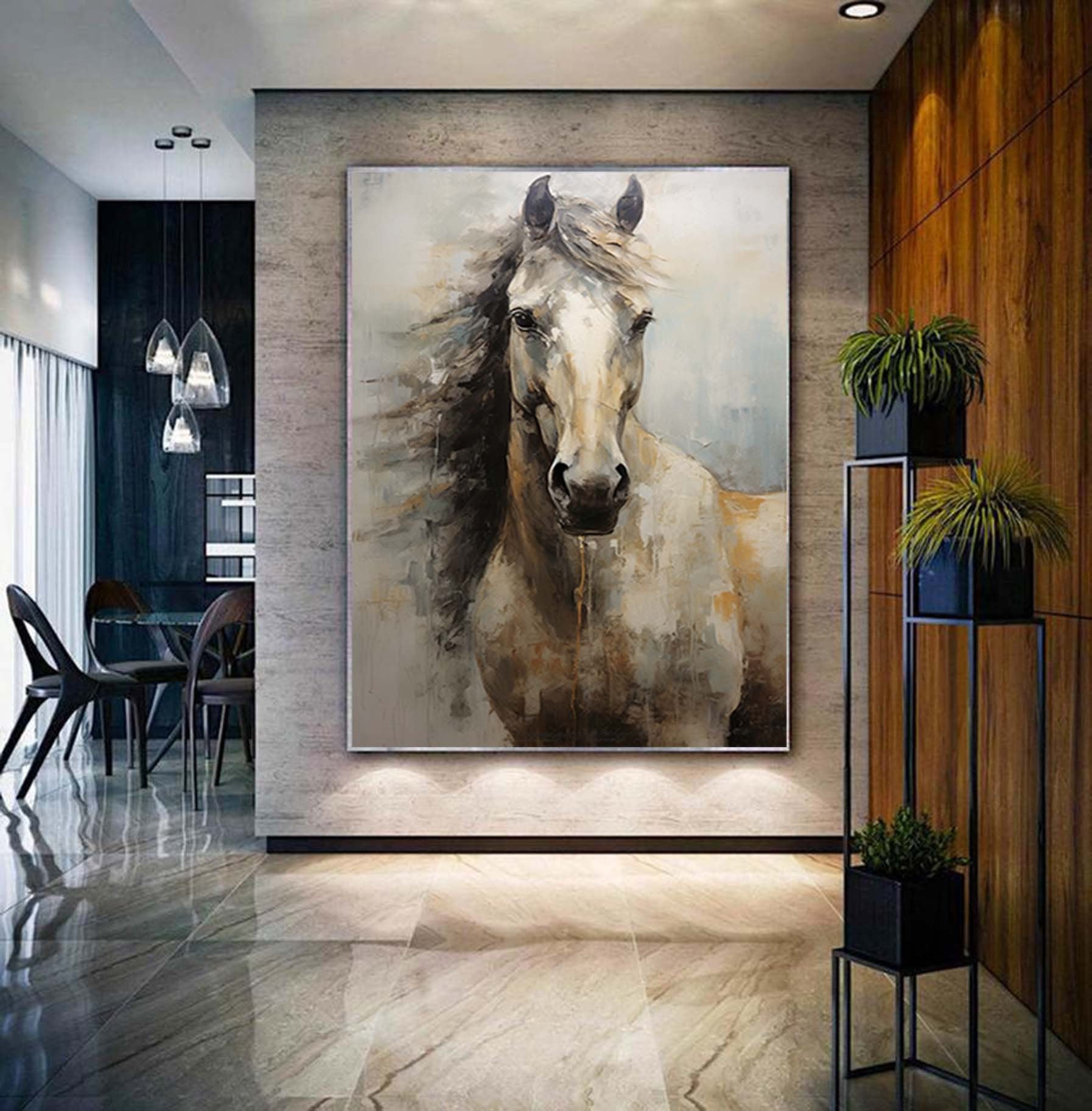 Oversized abstract horse painting,Large abstract animal painting,gray brown wall art,modern abstract art,large canvas art,acrylic painting