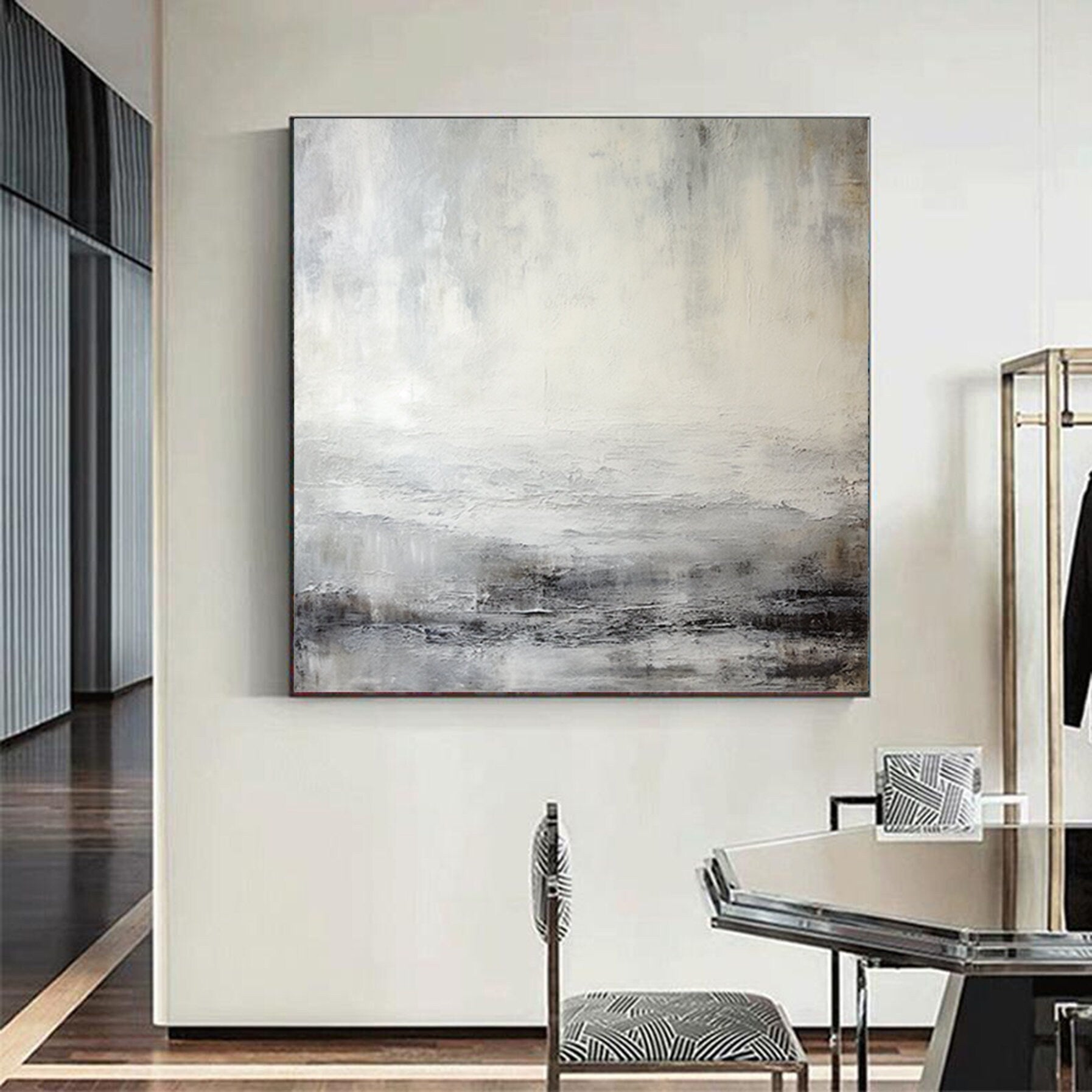 Minimalist Gray Gold Painting,textured abstract wall art,Large white gold Paintings,Modern Decorative Paintings,Impressionism Abstract