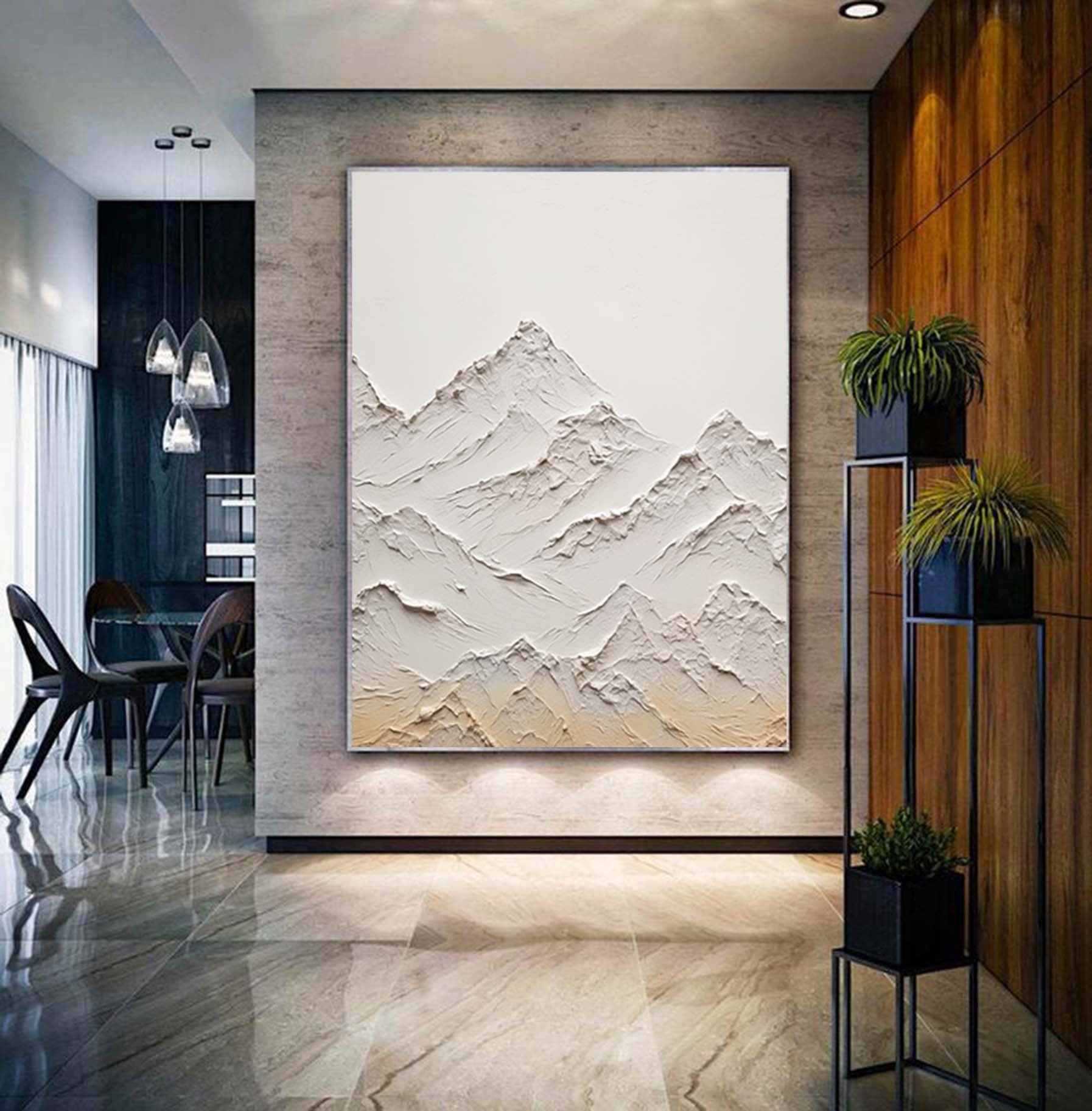 Palette Knife Mountain Wall Art,Minimalist White 3D Wall Art,Textured Paintings,White Painting,White Acrylic Paintings, Minimalist Abstract