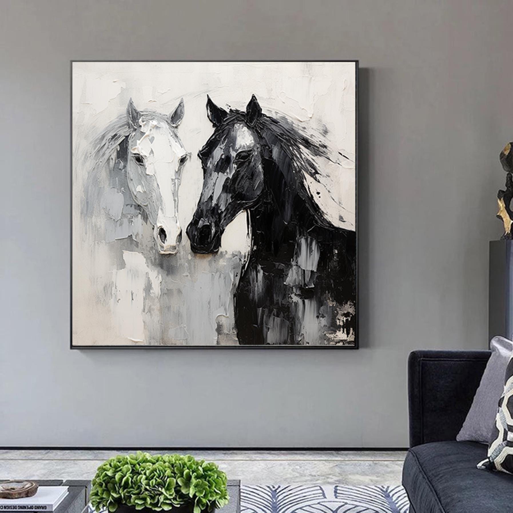 Abstract original horses artwork,horses painting on canvas,extra large wall art,oversized textured painting,animal art,large canvas wall art