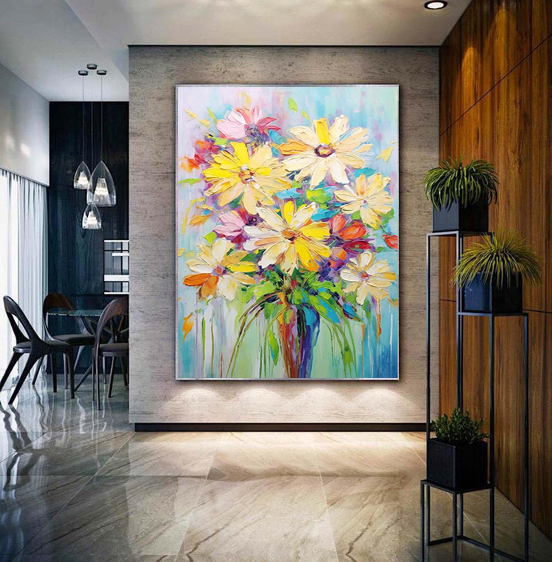 Modern Palette knife flowers wall art,floral textured painting,abstract flowers art,textrued painting,Original acrylic decorative painting