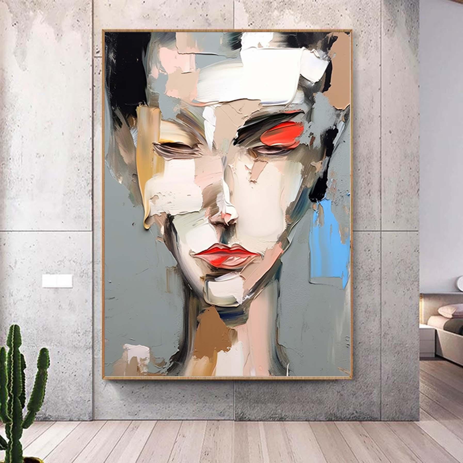 Large Abstract Man Painting Faceless Portrait Painting Woman Face Artwork Original Wall Art Figurative Canvas Art Framed Woman Home Decor