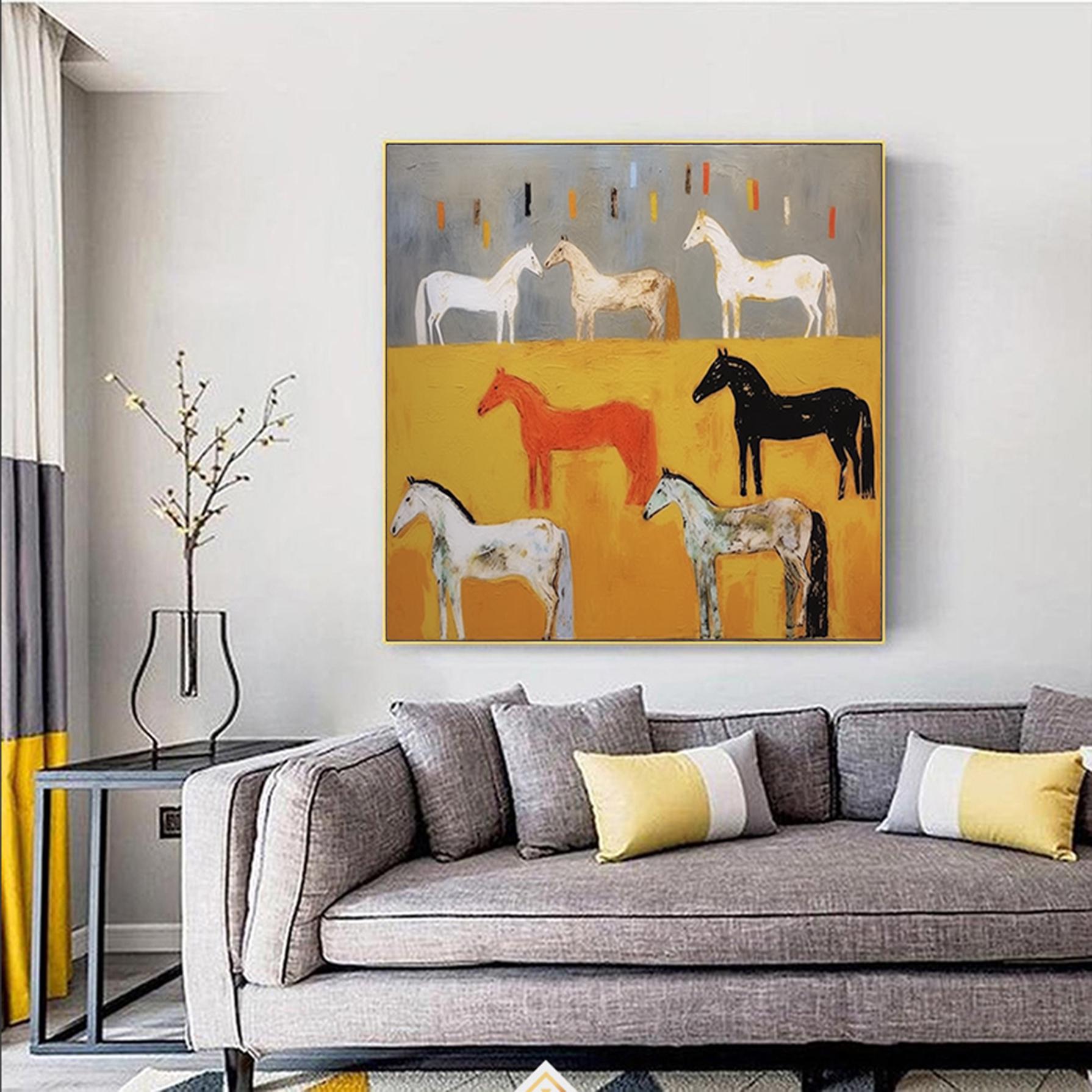 Abstract original horses artwork,decorative painting on canvas,extra large wall art,oversized textured painting,animal art,large canvas art
