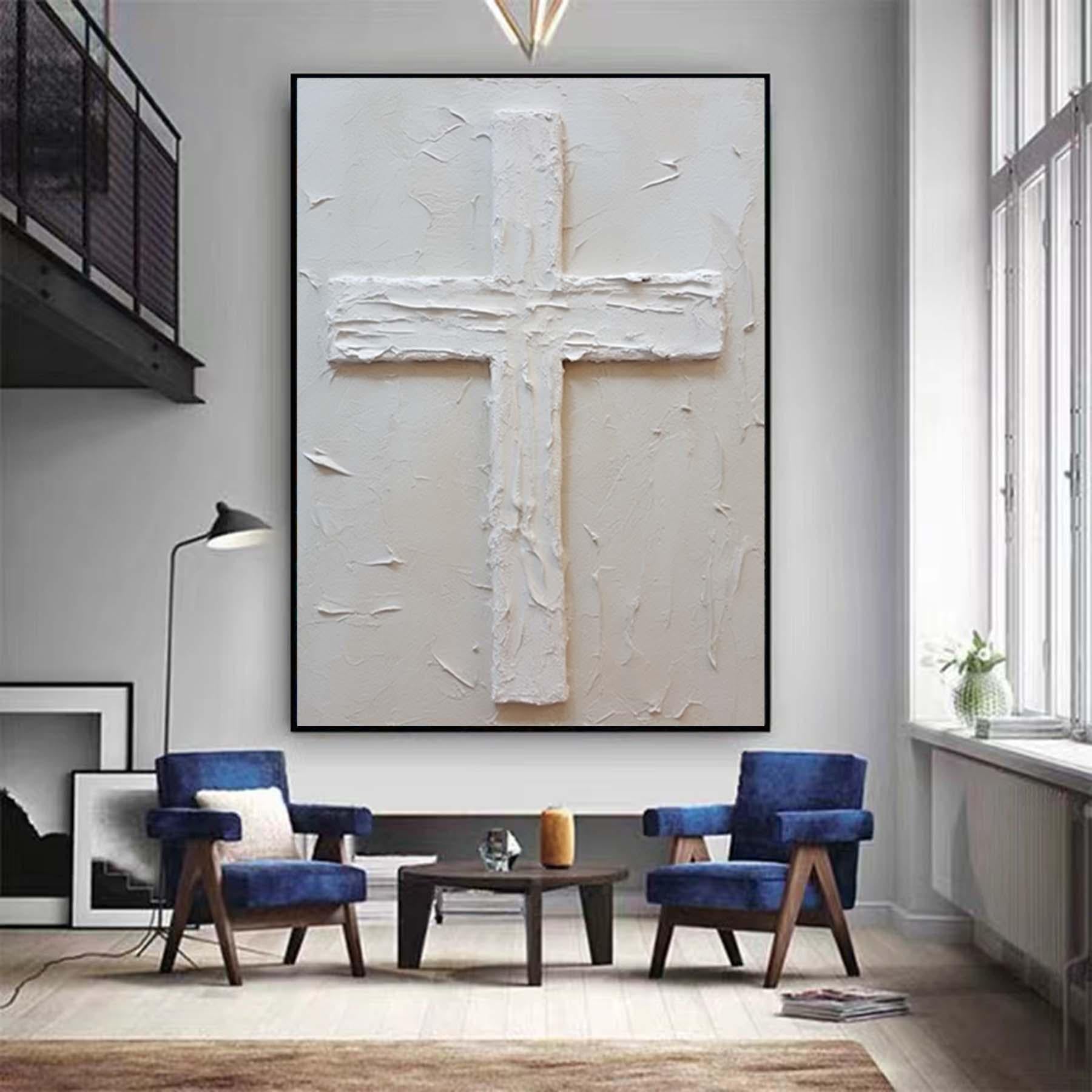 White Abstract wall decor,Cross wall art,Jesus wall art,Extra Large 3D Textured Paintings,Abstract Acrylic Paintings, Modern christian art