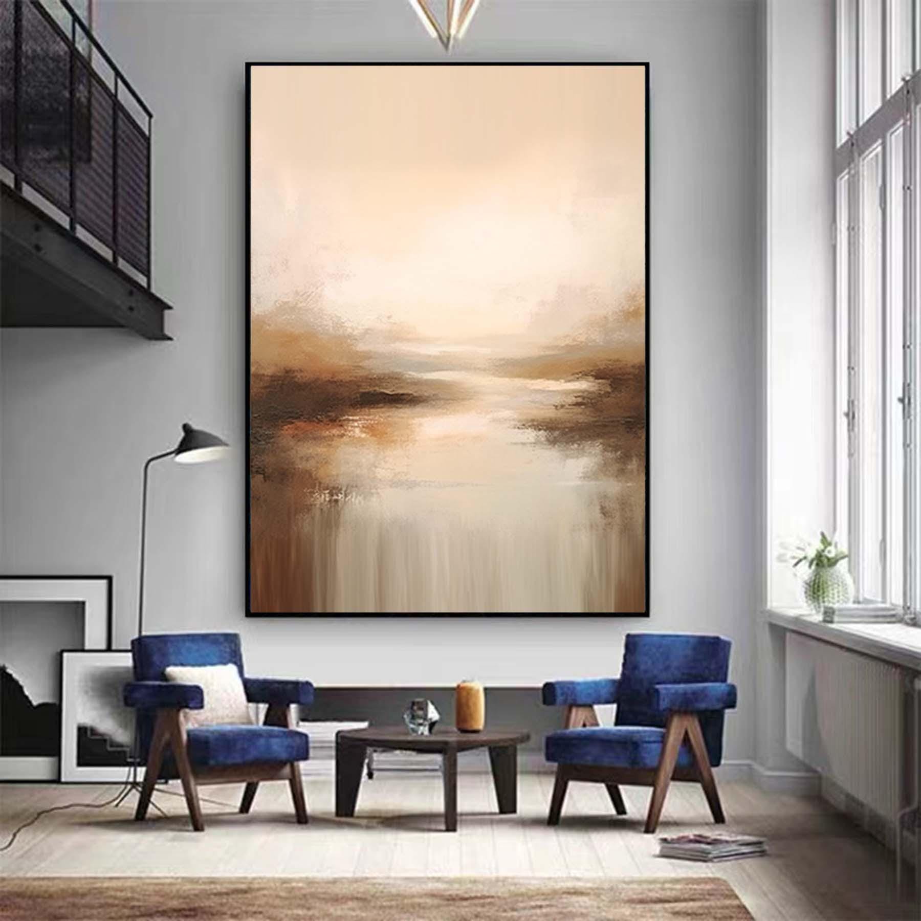Brown Landscape Abstract Painting Large Minimalist Landscape Art Retro Countryside Landscape Painting Brown Wall Art Living Room Painting