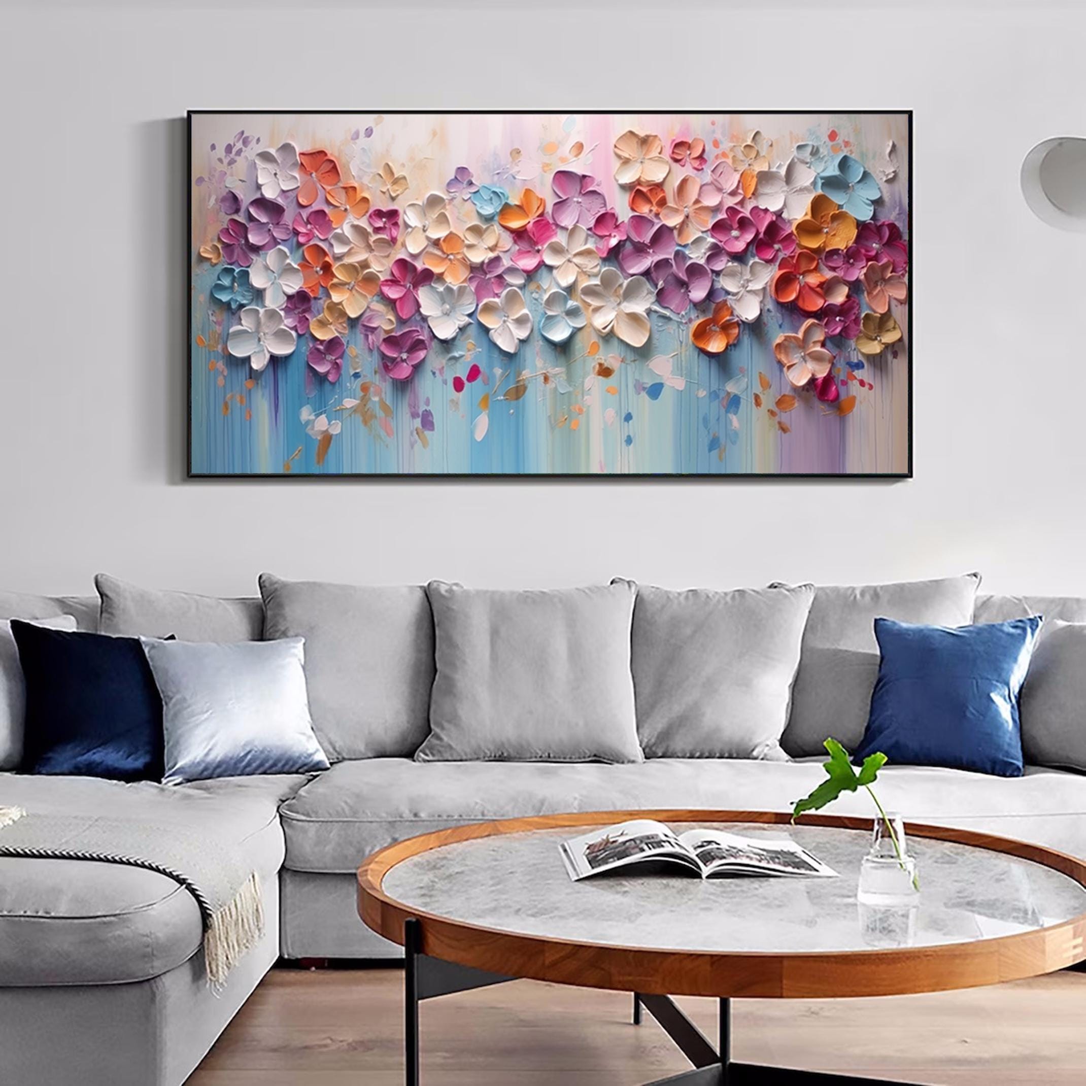 Hand Painted Thick Texture Petal Knife Painting 3D Colorful Abstract Canvas Wall Art Contemporary Home Decor Customized Sofa Artwork