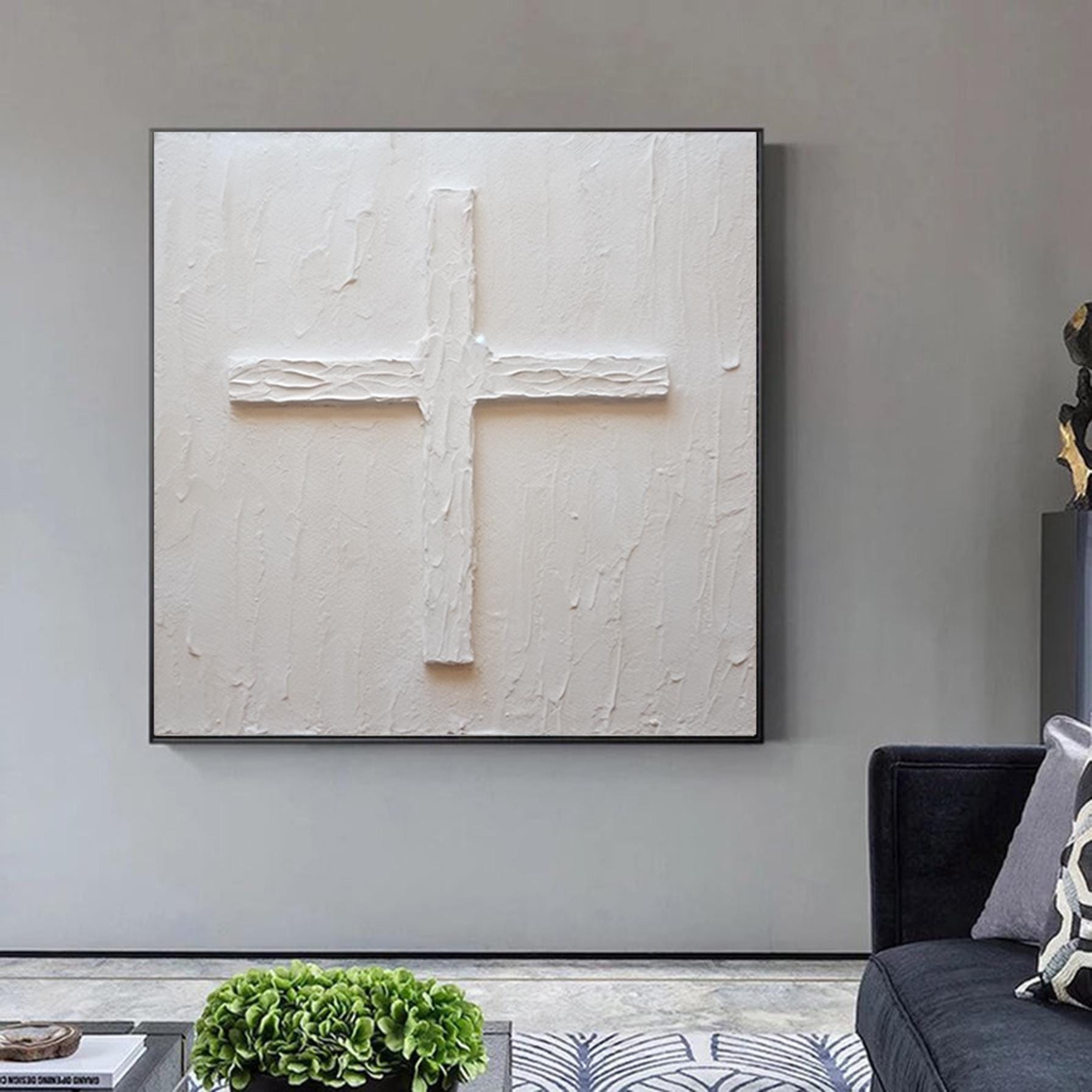 White Abstract wall decor,Cross wall art,Jesus wall art,Extra Large 3D Textured Paintings,Abstract Acrylic Paintings, Modern christian art