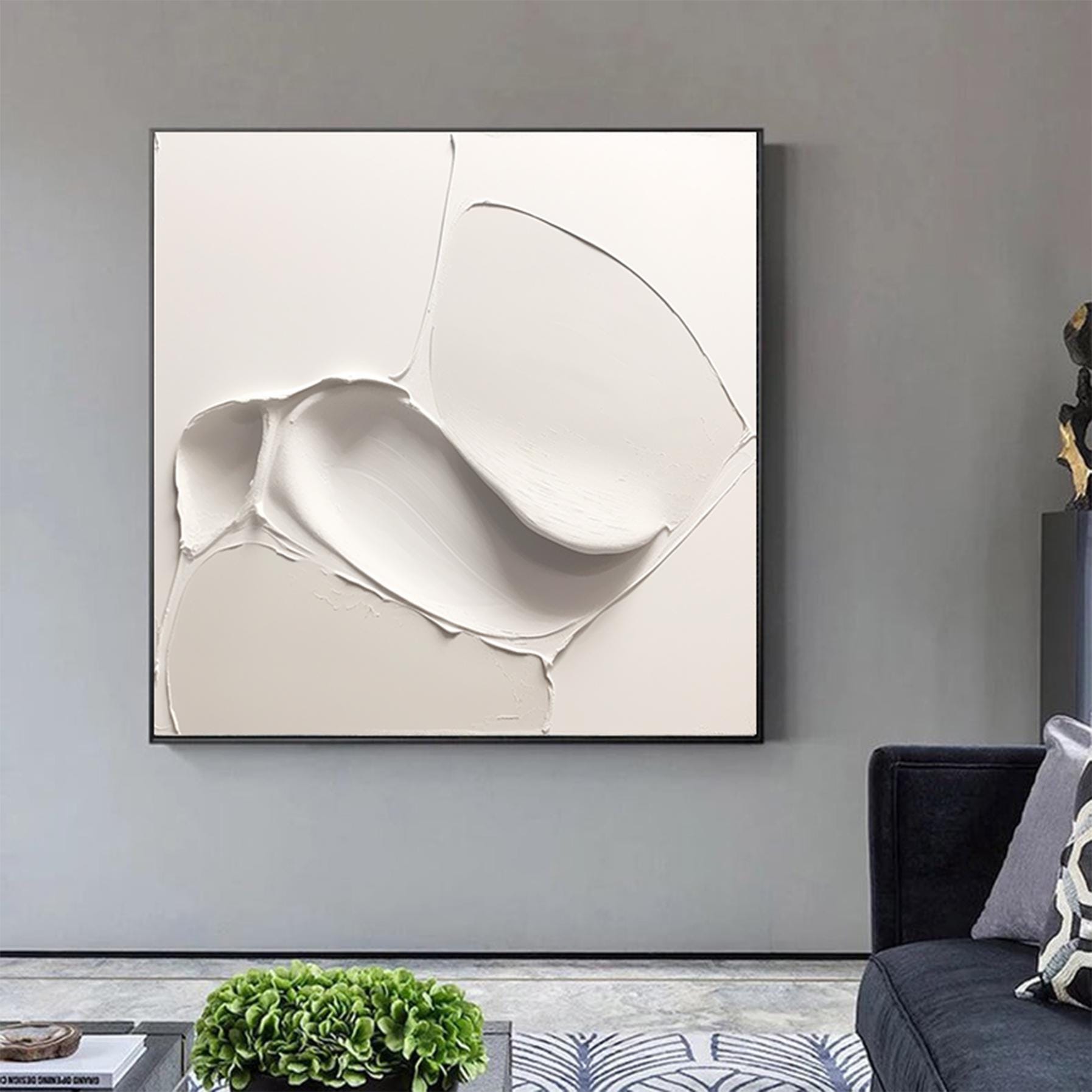 Ivory Texture Painting Gray White Plaster Art Modern Textured Canvas Art Abstract Art Textured Wall Art Texture Painting Minimalist Decor