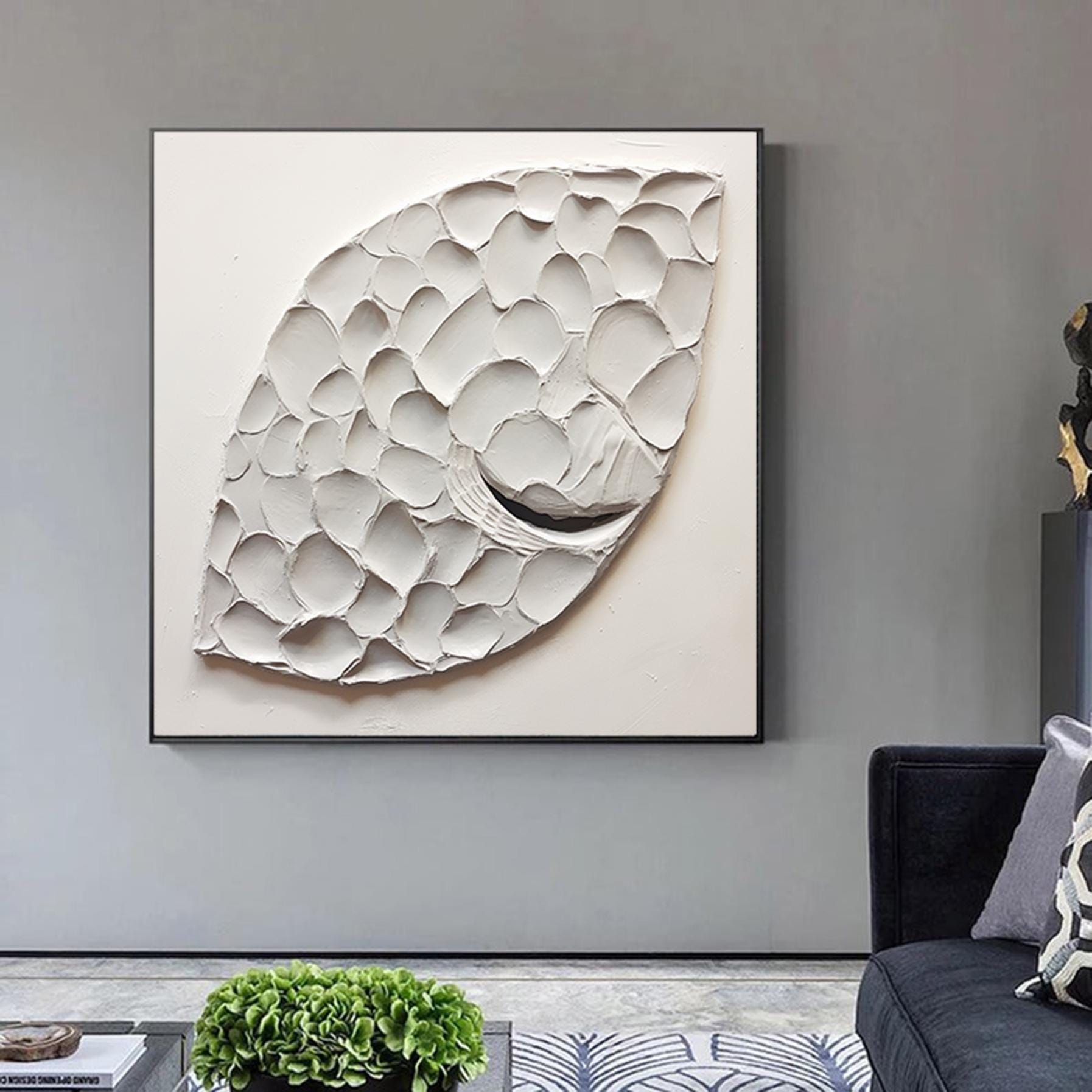 Abstract Fish Scale Painting White Textured Plaster Art Modern Canvas Art Abstract Art Textured Wall Art Texture Painting Minimalist Decor