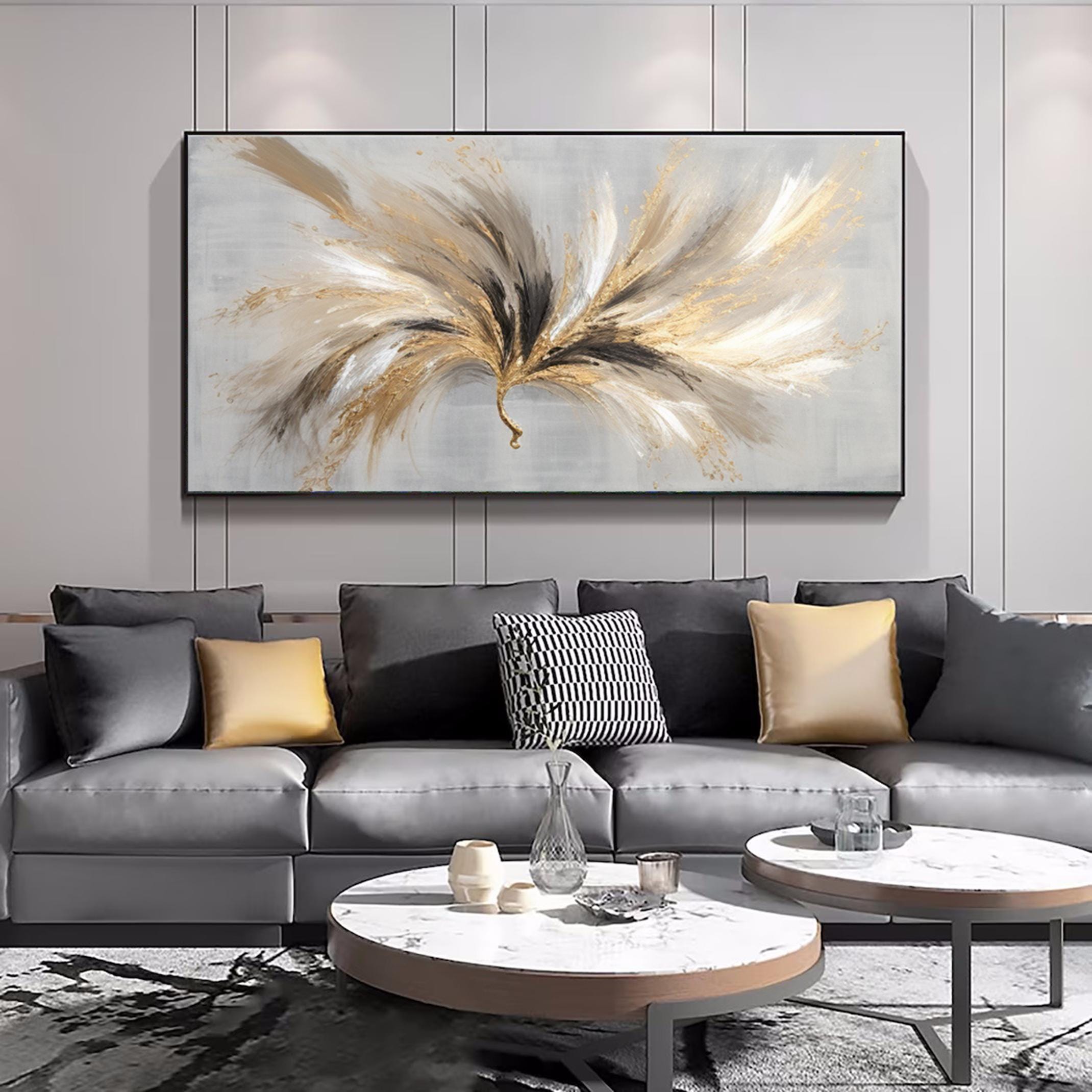 Abstract Gray Gold Florallike Painting,Extra Large Wall Art,Large Textured Paintings,Abstract Acrylic Painting, Minimalist Wall Art for Home