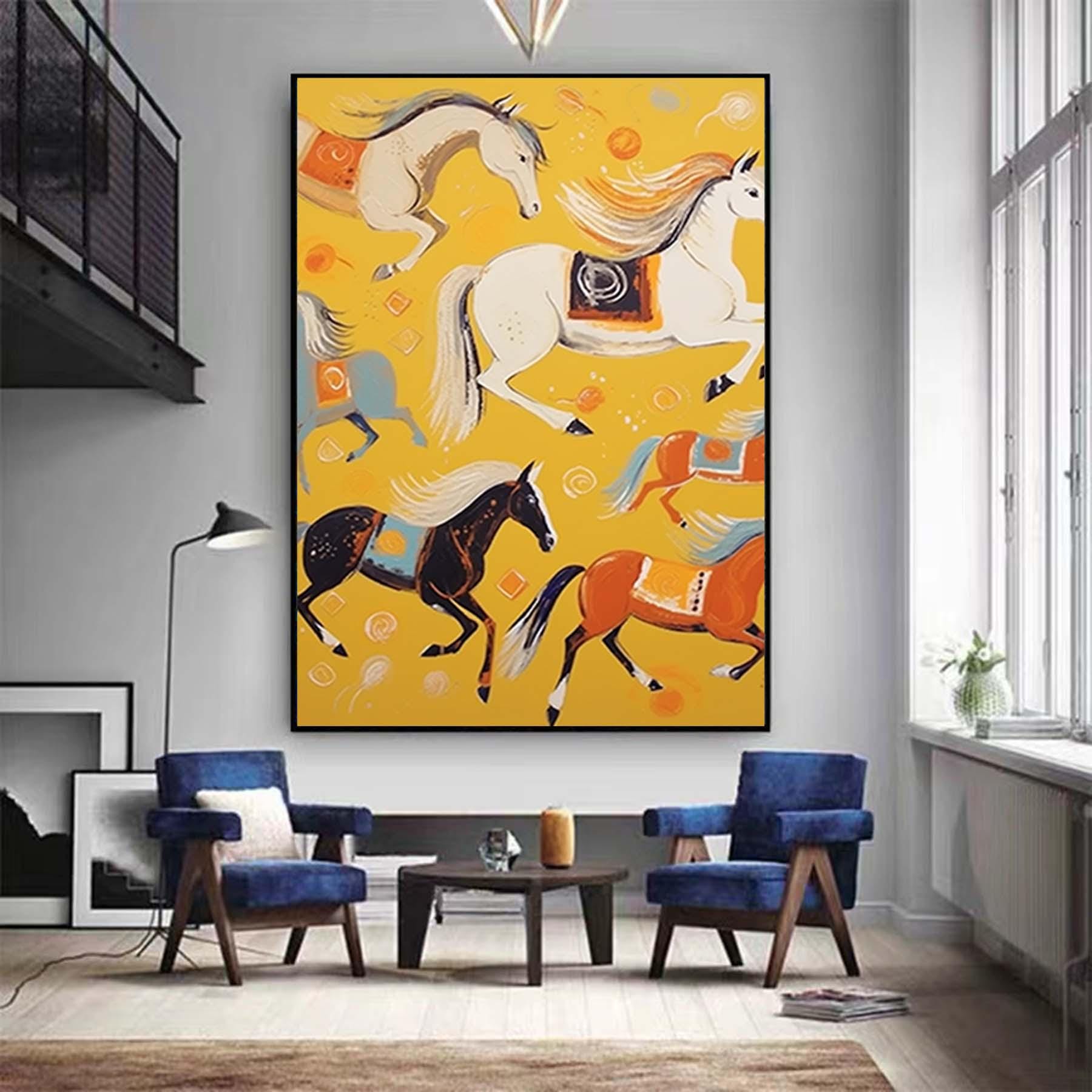 Abstract original horses artwork,decorative painting on canvas,extra large wall art,oversized textured painting,animal art,large canvas art