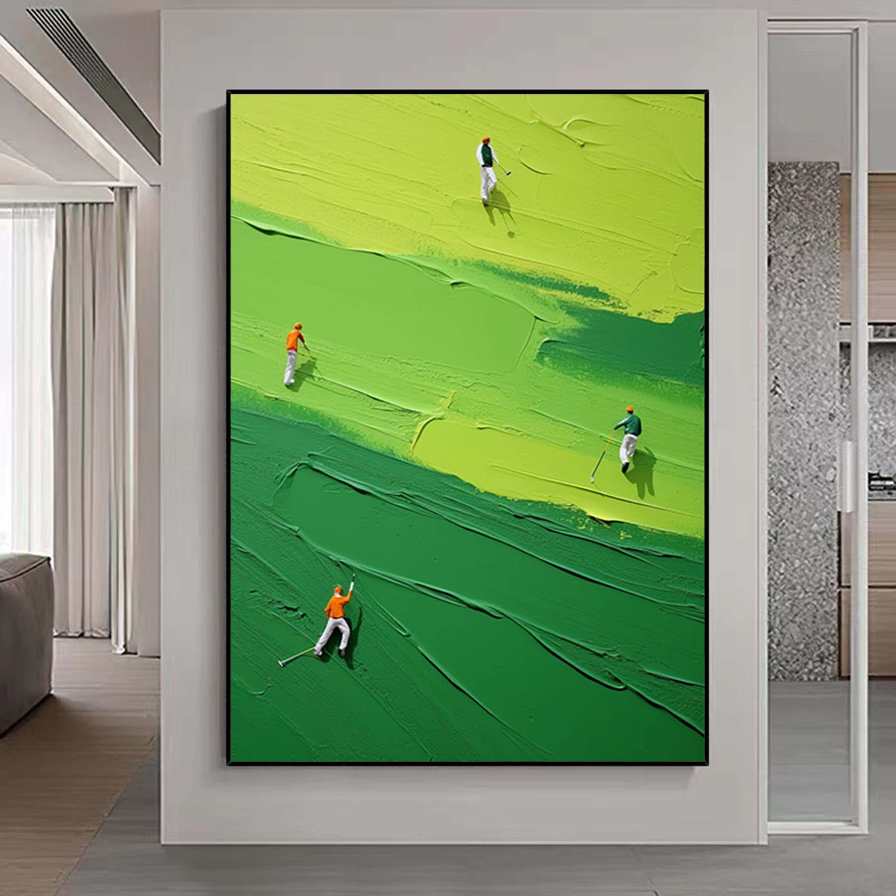 Oversized Green Abstract Painting: Textured Palette Knife Canvas Art