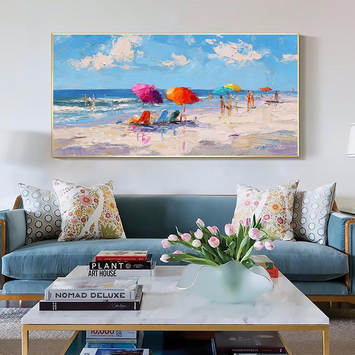 Large Abstract Summer Vacation Wall Art Impasto Ocean Waves Painting Beach Wall Art 3d Textured Canvas Art Acrylic Painting Modern Wall Art