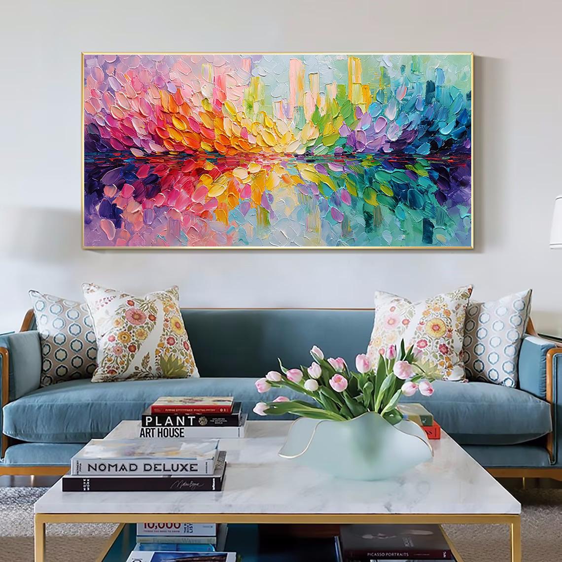 Petal Knife Painting 3D Colorful Abstract Hand Painted Thick Texture Canvas Wall Art Contemporary Home Decor Customized Sofa Artwork