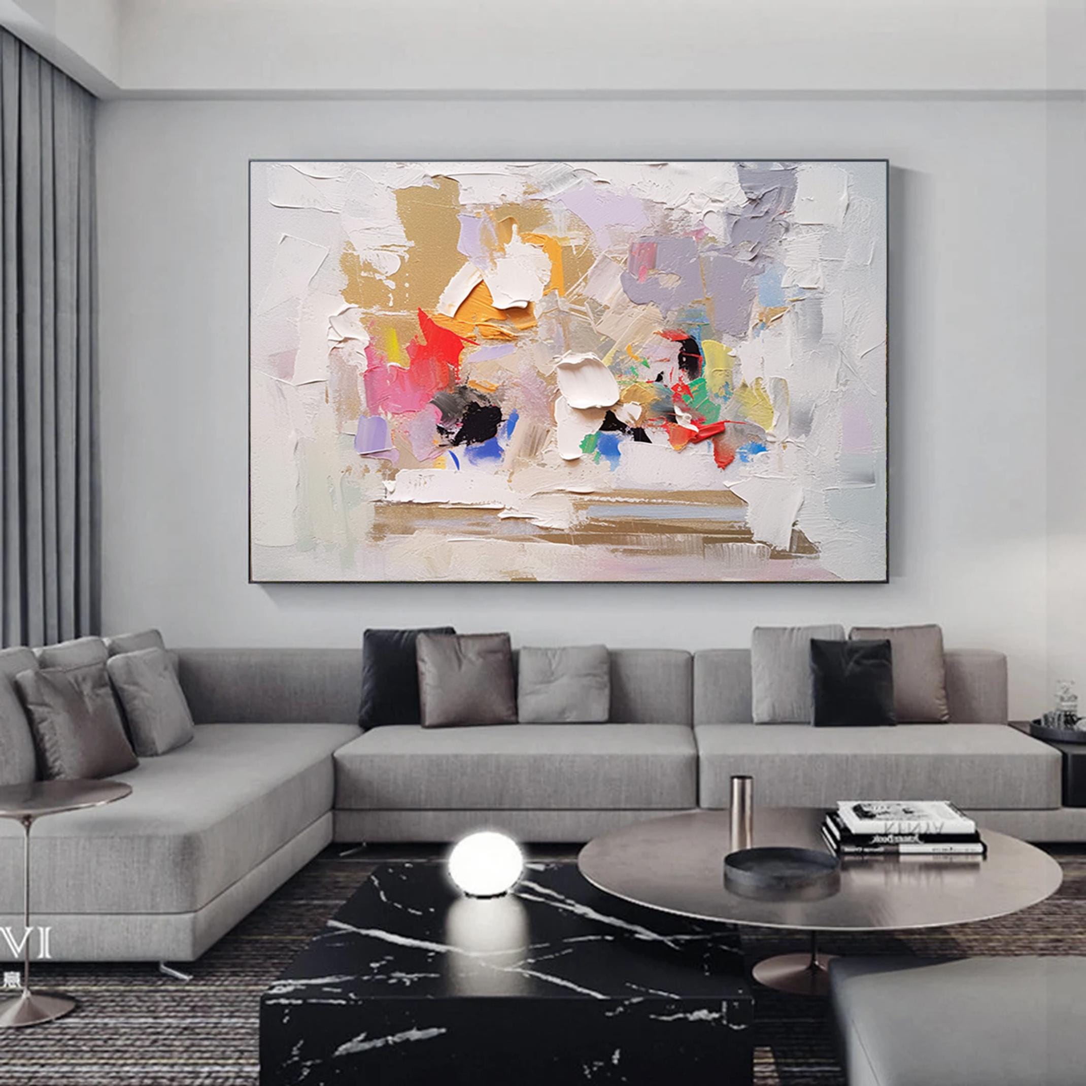 Palette Knife Abstract Painting, Colorful Acrylic Art on Canvas