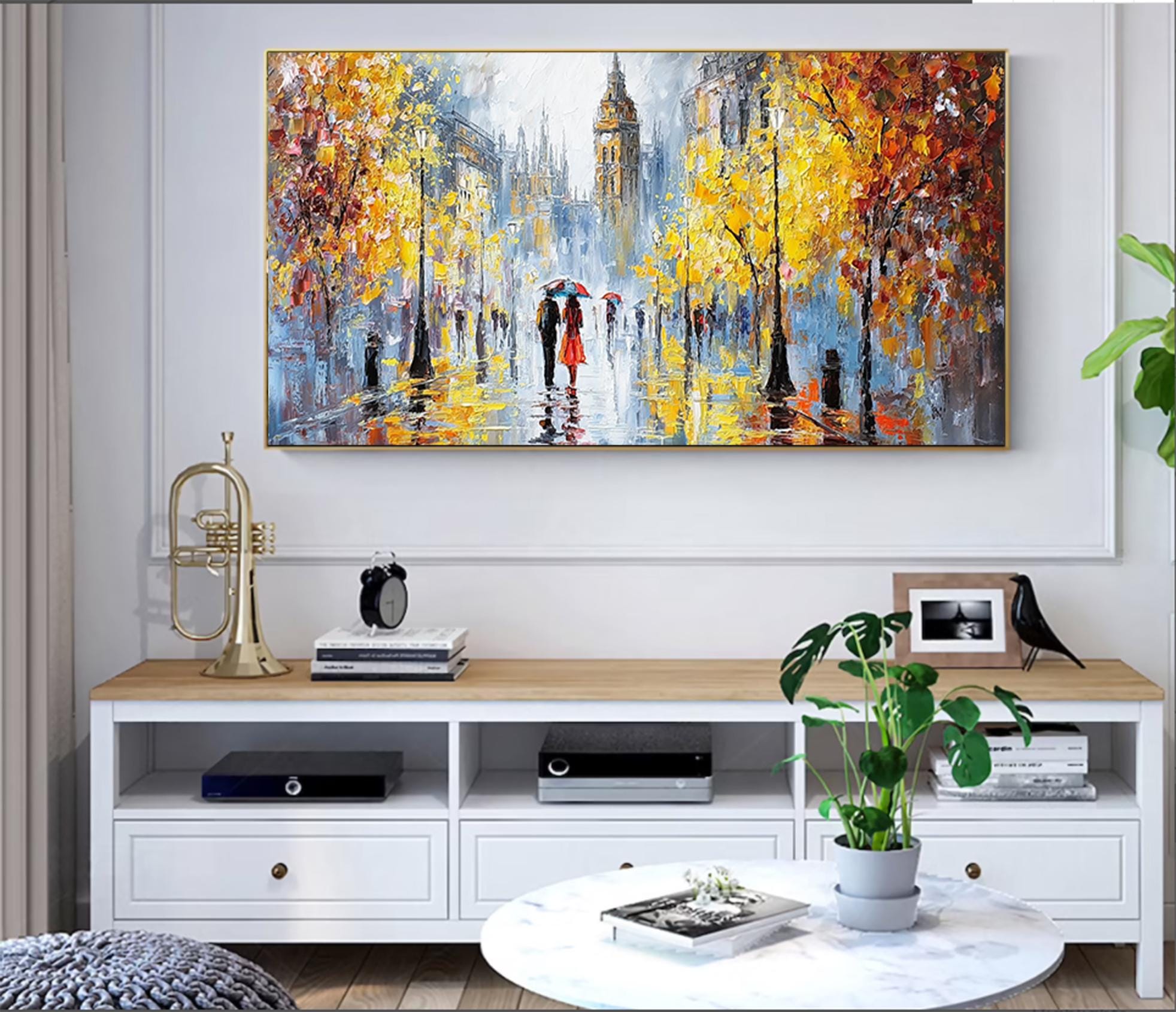 Petal Knife Abstract London Street Scene Painting Oversized Hand Painted Textured Wall Art Contemporary Home Decor Customized Sofa Artwork