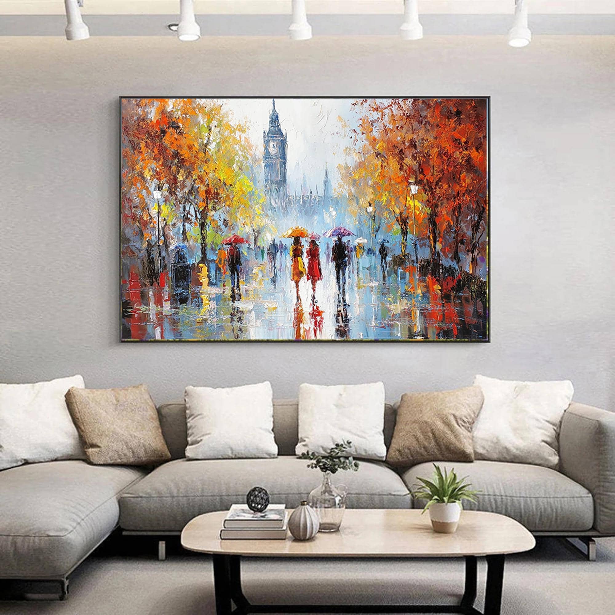 Petal Knife Abstract London Street Scene Painting Oversized Hand Painted Textured Wall Art Contemporary Home Decor Customized Sofa Artwork