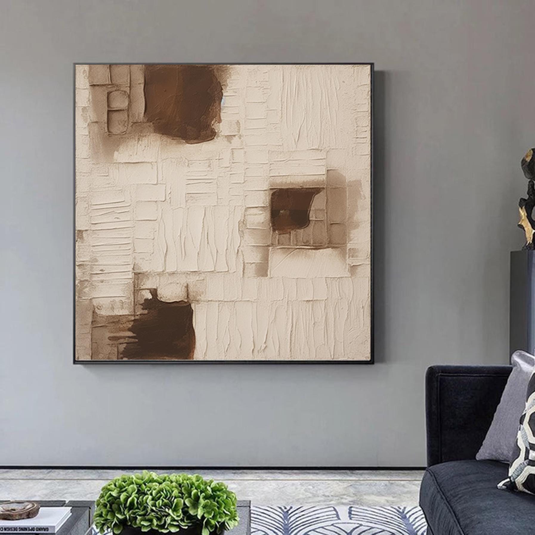 Large Minimalist Abstract Painting,Beige Brown Textured Paintings,Square Painting,Modern Painting For Living Room, Abstract Canvas Art
