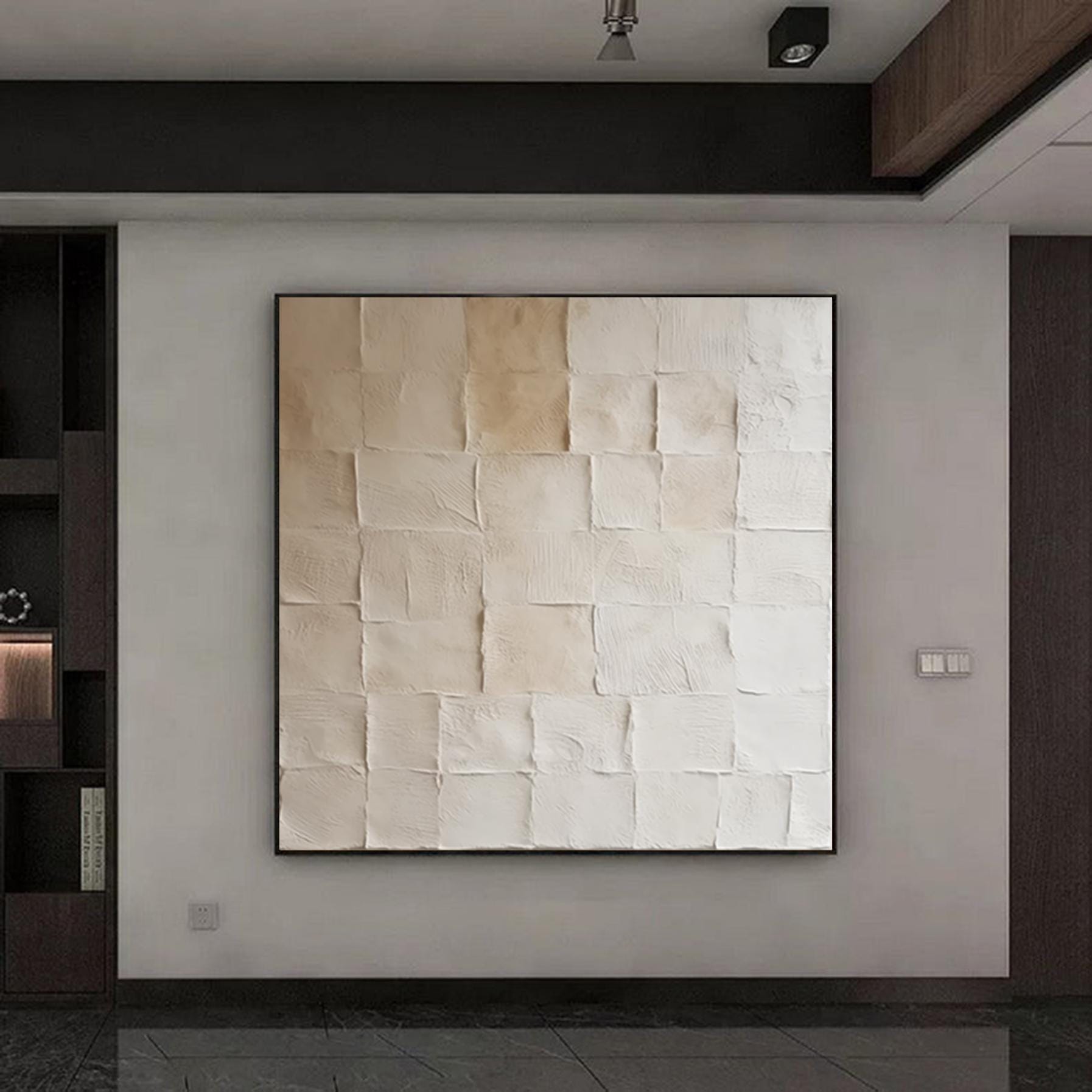 Large Abstract Beige Painting,Oversized Geometric Paintings,Minimalist Art,Square 3D Textured Painting, Modern painting for Living Room,