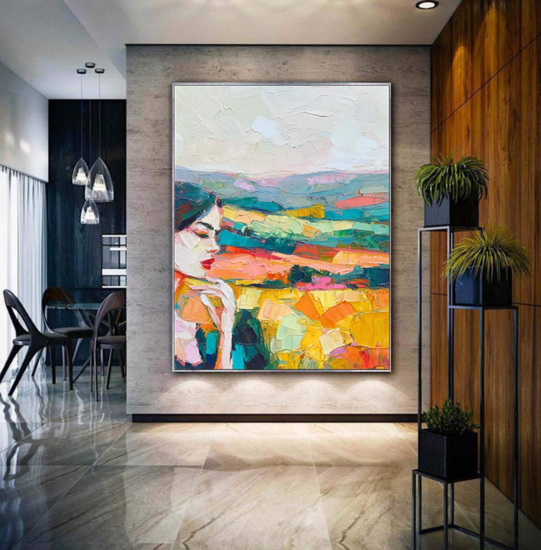 Minimalist Face Landscape Custom Hand-Painted Wall Art Modern Abstract Art Painting Oversized Palette Knife Perfect for Home Decor or Gift