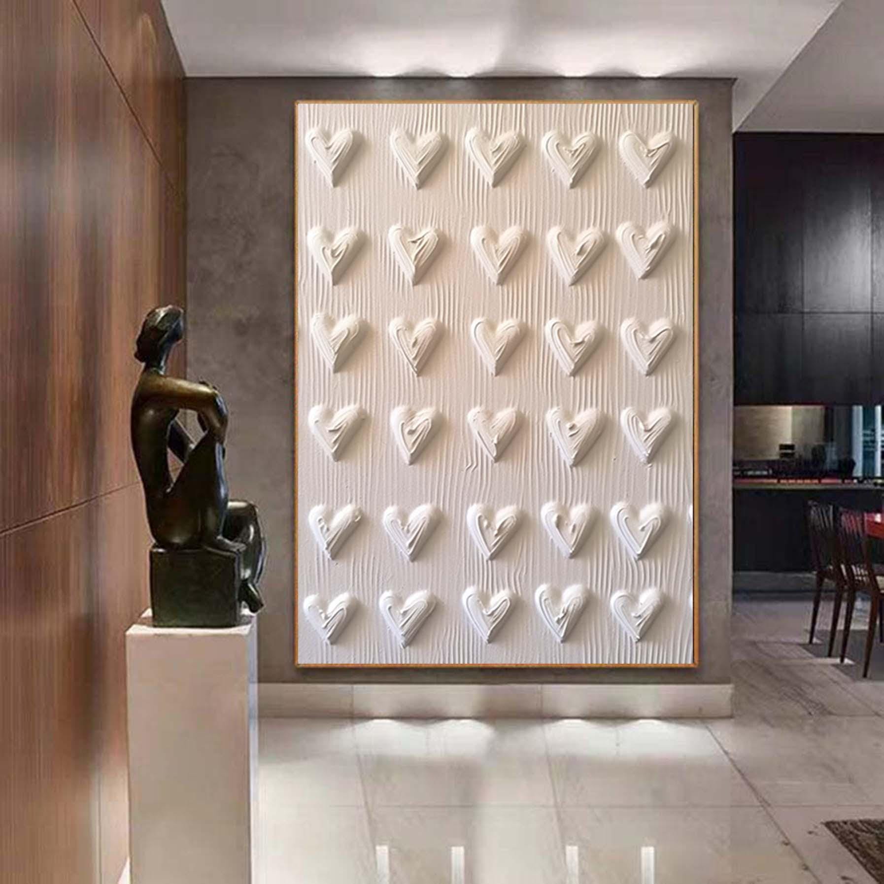Love Heart Texture Painting 3D Plaster Texture Art Pure Beige Minimalist Wall Art Pure Beige Wall Decor Pure Beige Wabi-Sabi Texture Art
