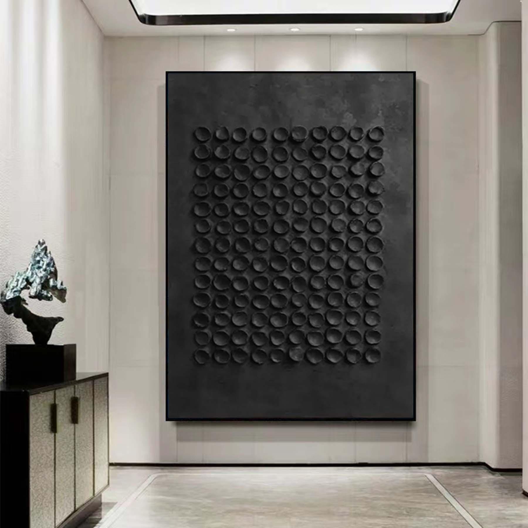 Original Hand Painted Black Textured Painting,Wabi Sabi Abstract Wall Art, 3DCanvas for Neutral Minimalist Decor,Living Room Wall Art