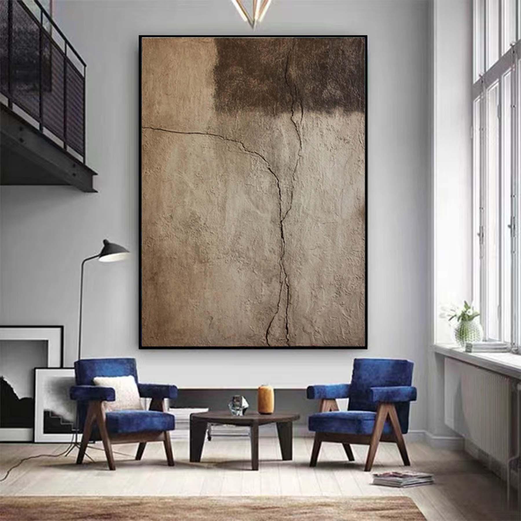 Super Large Brown Abstract Painting Beige Wabi Sabi Art on Canvas Brown Wabi Sabi Wall Art Brown Framed Canvas Art Minimalist Wall Decor