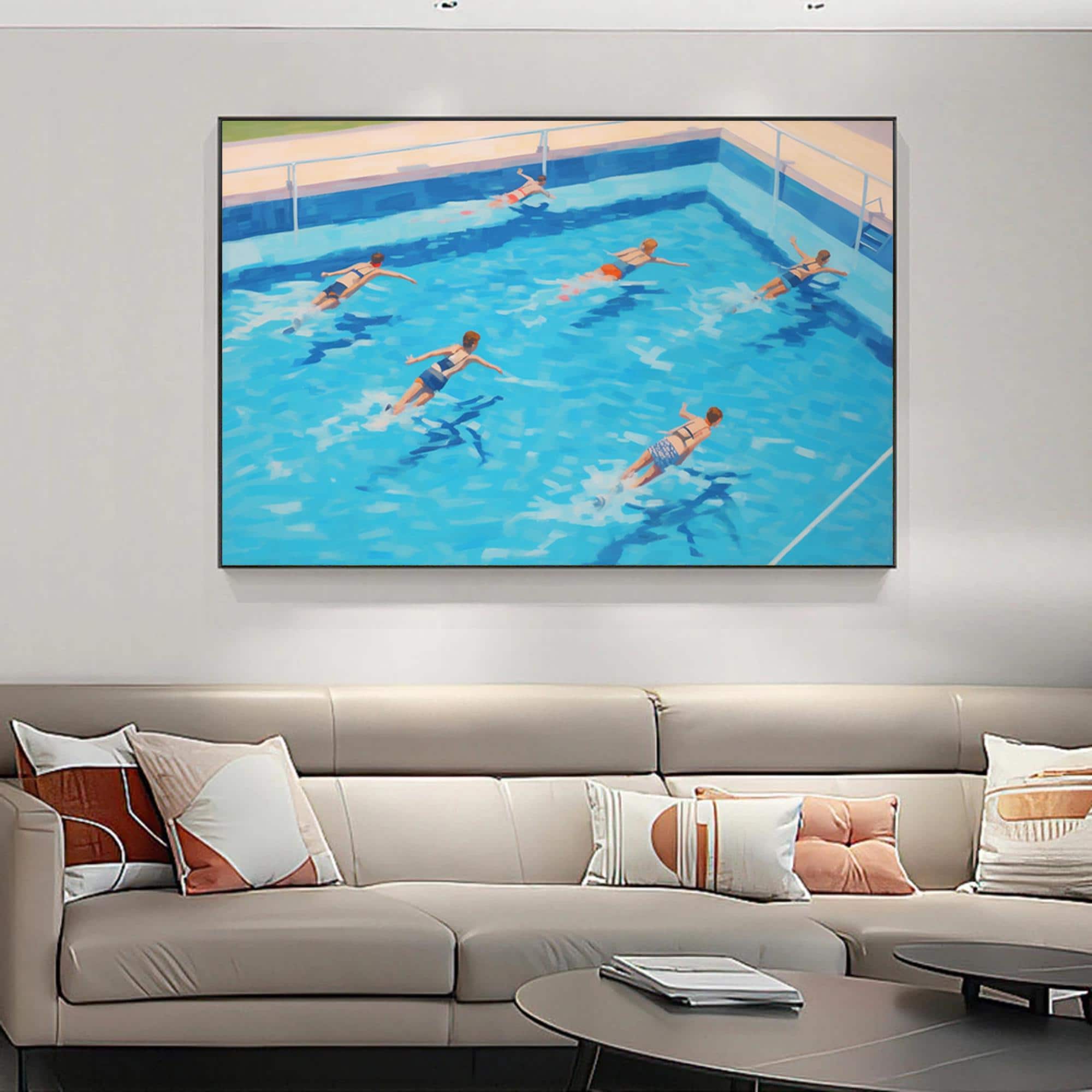 People Swimming in Pool Art Minimalist Swimming Painting Blue Texture Painting Blue Texture Art Swimmers Gift Art Fashion Summer Wall Art