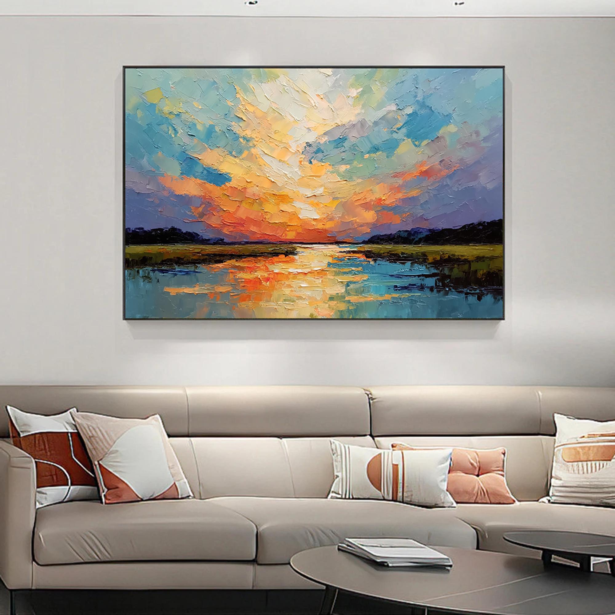 Large Textured Sky Paintings,Sunraise and Cloud Wall Art,textured abstract wall art,Modern Decorative Paintings,Impressionism Abstract