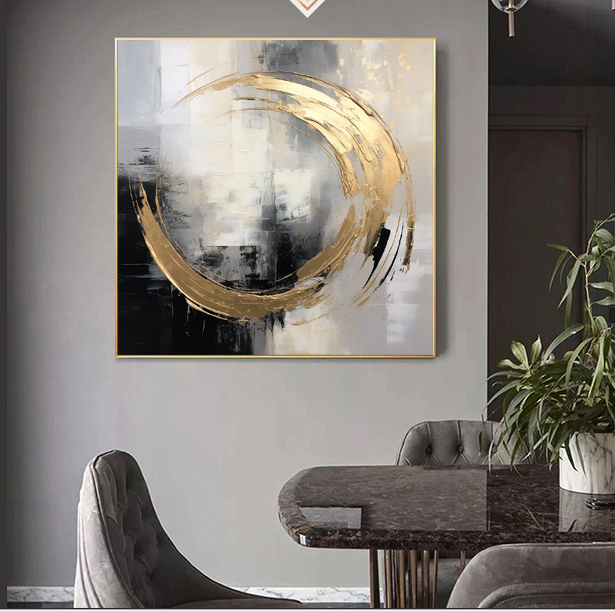 Modern Abstract Gray Gold Wall Art Decorative Painting #u1029