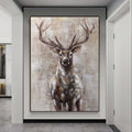 Large Deer Abstract  Painting,Gray Beige Textured Animal Painting #c502