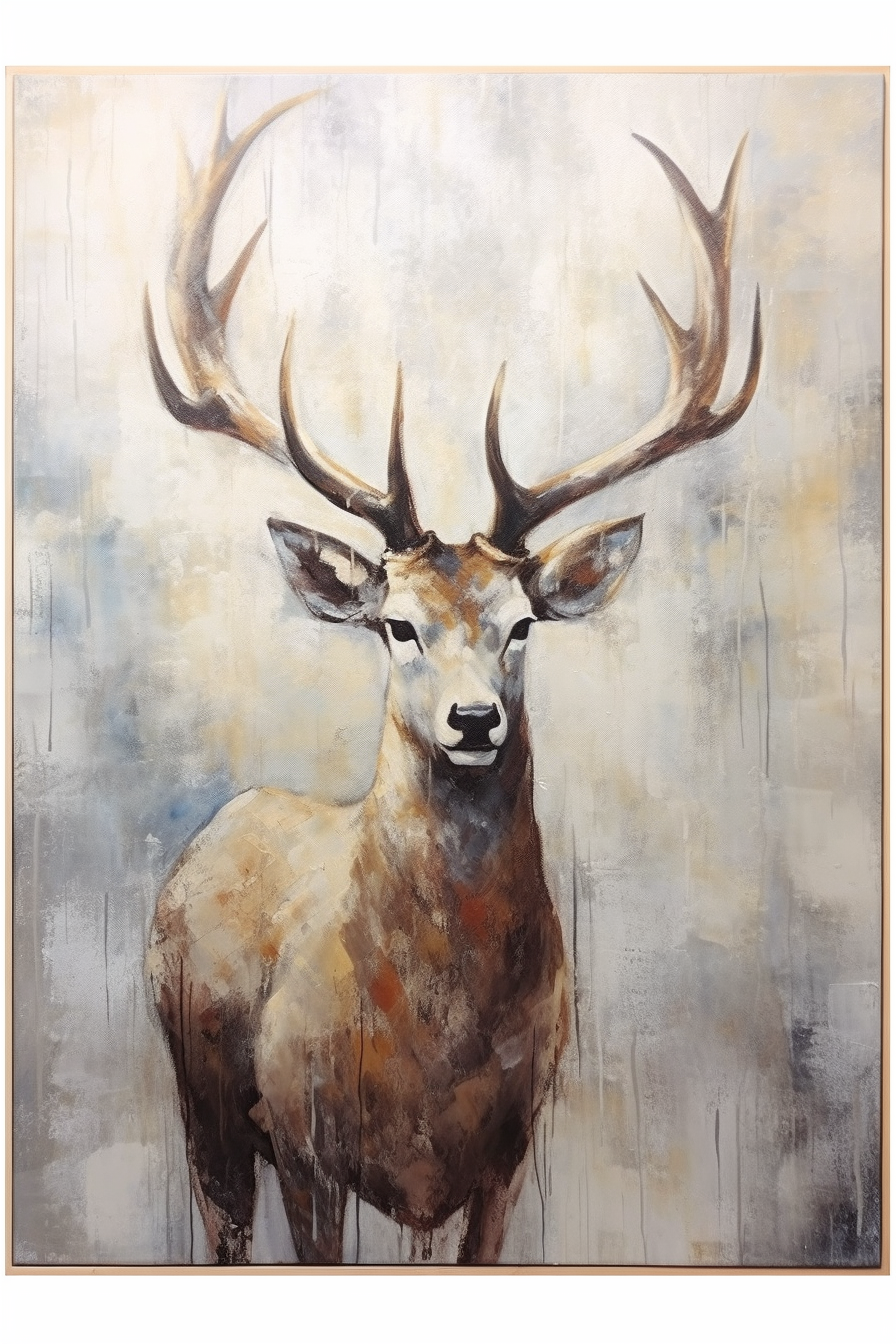 Large Deer Abstract  Painting,Gray Beige Textured Animal Painting #c504