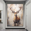 Large Deer Abstract  Painting,Gray Beige Textured Animal Painting #c504